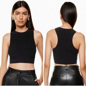Aritzia Babaton Sculpt Knit Racerback Cropped Tank Top Black Ribbed sz Medium